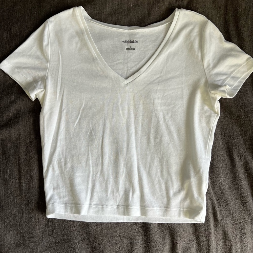 Basic White V-Neck Cropped T-shirt